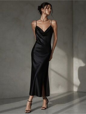 Banana Republic Black Satin Slip Dress NWT Size S Elegant Minimal Chic